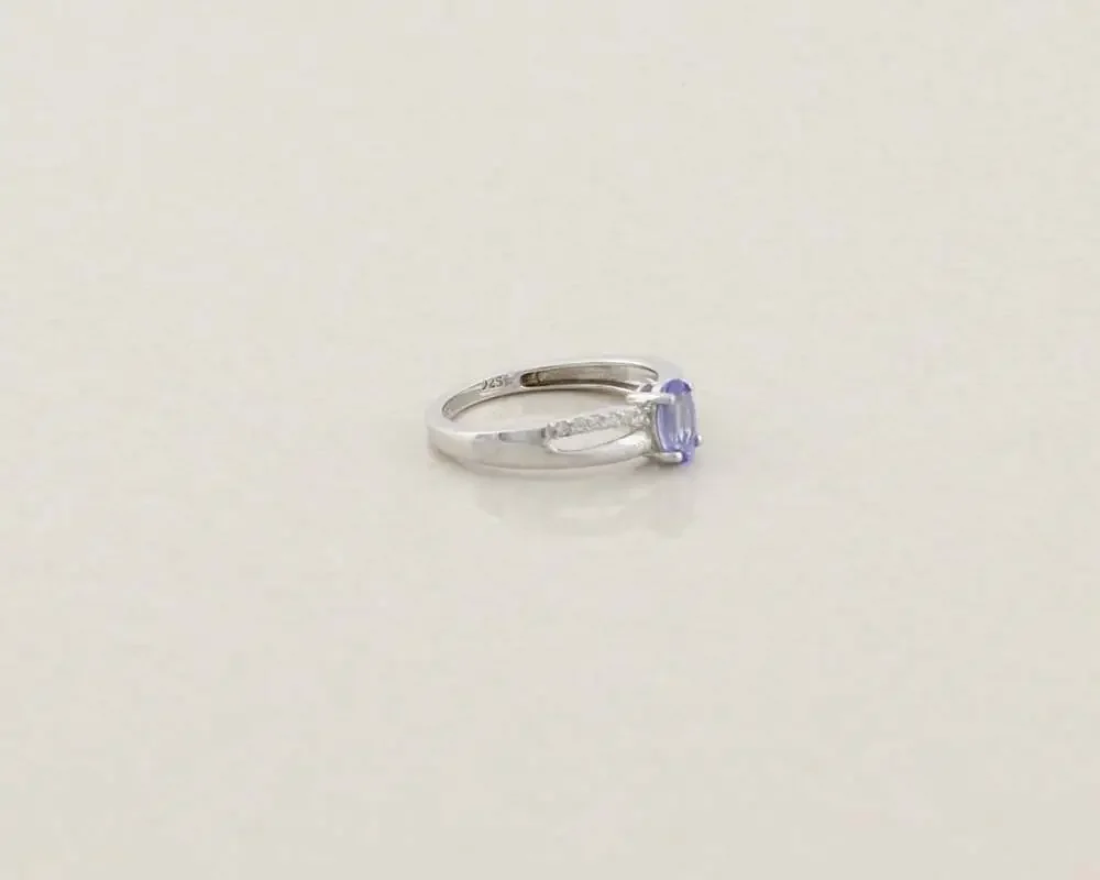 Sterling Silver Natural Tanzanite and White Zircon Ring Size 6 Woman Teen Child